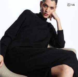COS Black 100% Wool Knit Minimalist Quiet Luxury Maxi Turtleneck Sweater Dress-L